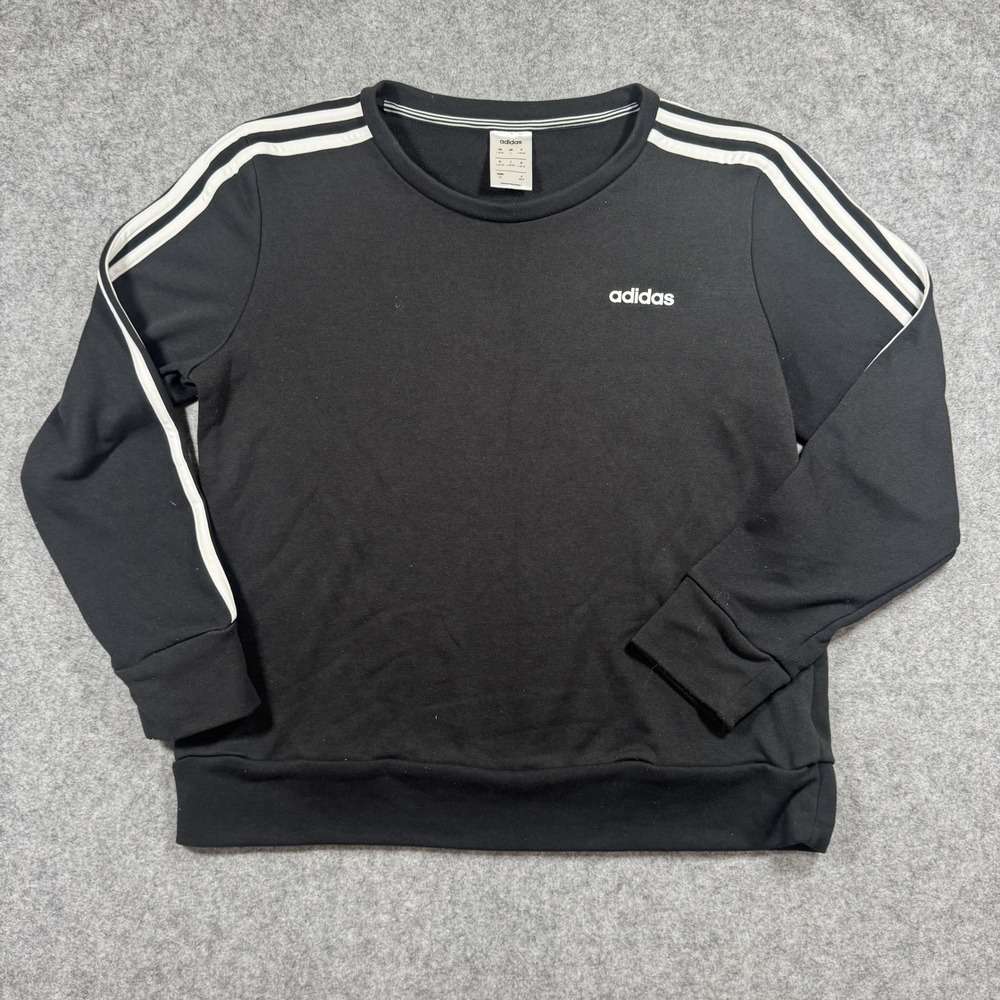 Adidas Climalite Crewneck Sweatshirt Large Black White 3-Stripe Performance
